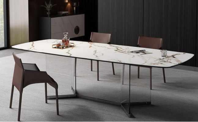 Salle à manger Salon Design Luxe Moderne Tables Pieds en acier inoxydable Imitation marbre Neuf