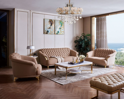 Canapé Chesterfield Design Ensemble de sièges 3+2+1 en cuir de luxe