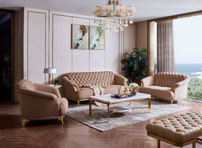 Canapé Chesterfield Design Ensemble de sièges 3+2+1 en cuir de luxe