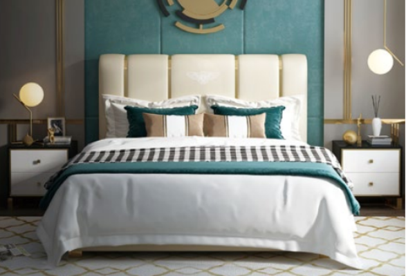 Luxe Lit Chambre Lits doubles en cuir italien design en métal