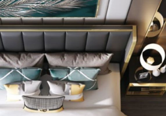 Chambre à coucher de luxe Lit en cuir italien Lits doubles Rembourrage en métal