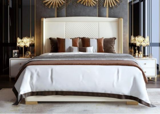 Chambre de luxe Lit rembourrage Design Décoration Lits de mariage doubles de luxe dans les hôtels