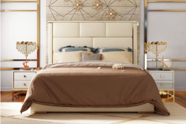 Designer Lit Double Hôtel Chambre de Luxe 180x200cm Cuir Métal
