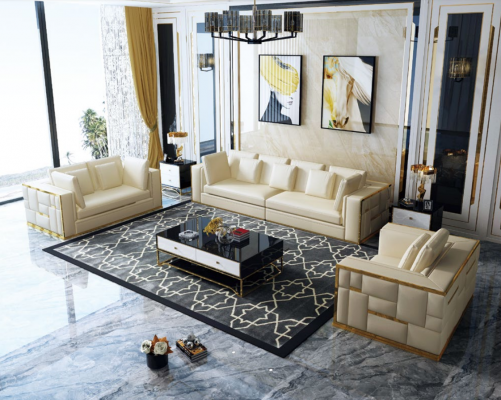 Conception canapé canapé rembourrage siège suite 3+2+1+ chaise longue cuir de luxe