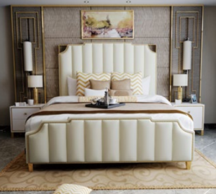 Designer lit double Lit Hôtel Chambre de luxe 180x200cm Cuir Métal