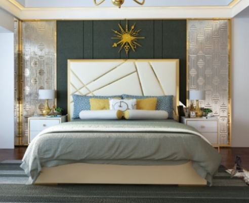 Lit double de designer Lit Hôtel de décoration de luxe Chambre 180/200x200cm Cuir