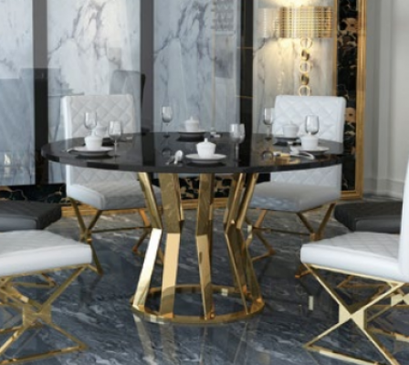 Salle à manger Suite Table à manger moderne + 6 chaises en métal et cuir ensemble