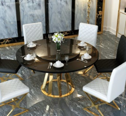 Salle à manger Suite Table à manger moderne + 6 chaises en métal et cuir ensemble