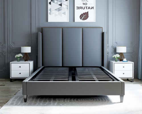 Lit en cuir de luxe métal doré Design Lits rembourrés Hôtel 180x200cm