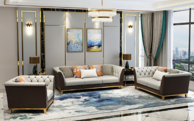 Canapé Canapé Ensemble Siège Rembourrage Complet Jeu de 3+2+1 Canapés Design Chesterfield