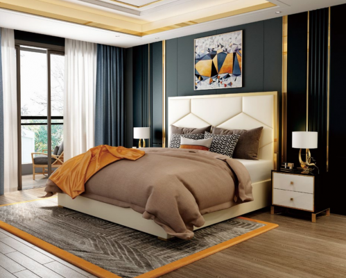 Décoration de lit Design Luxueux pour Chambre Double d'Hôtel en Cuir