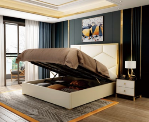 Décoration de lit Design Luxueux pour Chambre Double d'Hôtel en Cuir