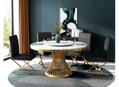 Salle à manger italienne Mobilier Table ronde + Ensemble de groupe de chaises à accoudoirs