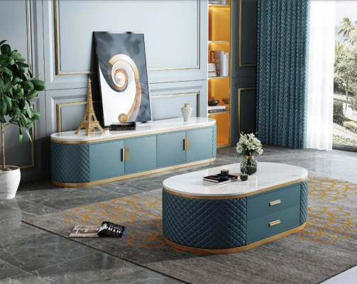 Tables basses de salon de haute qualité - Table ovale en acier inoxydable de designer de luxe