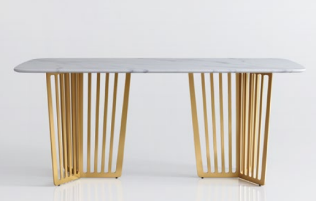 Table à manger de luxe Cuir + acier inoxydable Imitation de marbre Table en pierre Salle à manger
