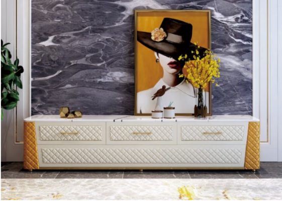 Sideboard TV Lowboard Meuble TV Armoire XXL Table en bois Marbre de salon