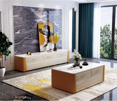 Sideboard TV Lowboard Meuble TV Armoire XXL Table en bois Marbre de salon