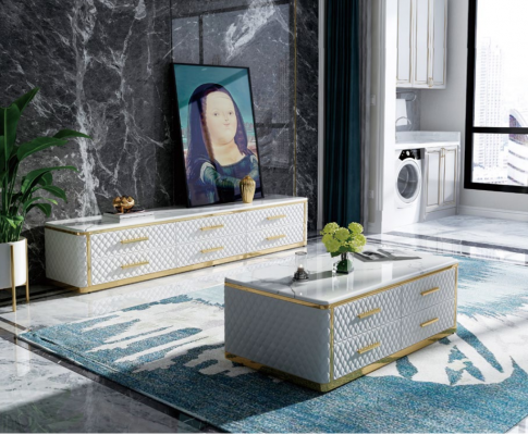 Acier inoxydable Buffet Cuir Imitation marbre Pierre Tables basses 200x40cm