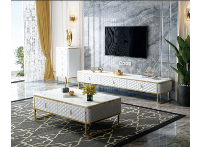 Table basse Table d'appoint en verre de designer imitation marbre en acier inoxydable