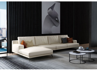 Canapé moderne d'angle en L avec siège rembourré and tabouret, Italie
