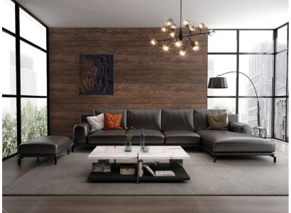 Canapé d'angle moderne en forme de L avec revêtement, décoration d'assise, canapé d'angle et tabouret