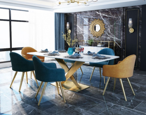 Meubles de style italien Groupe de salle à manger Siège Rembourrage Table Suite 7 pièces.