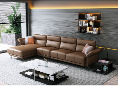 Moderne Wohnlandschaft Ecksofa Couch Polster Ledersitz Eck-Suite