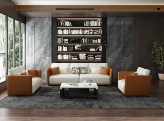 Meuble de luxe Ensemble de canapé Canapé Rembourrage de canapé 3 2 1 Canapés Cuir orange