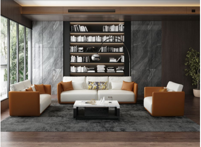 Meuble de luxe Ensemble de canapé Canapé Rembourrage de canapé 3 2 1 Canapés Cuir orange