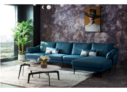 Paysage vivant Canapé d'angle en forme de L Fauteuil Ensemble Suite Canapé moderne Bleu