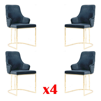Groupe de chaises 4x Chaises Chaise Tissu Bleu Chaises Groupe de meubles Salle à manger
