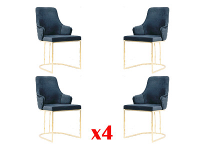 Groupe de chaises 4x Chaises Chaise Tissu Bleu Chaises Groupe de meubles Salle à manger