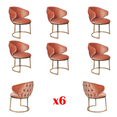 Salle à manger 6x chaises Tissu Fauteuil de luxe rose Meubles de salon