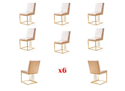 Ensemble de 6 chaises fauteuils en métal design avec revêtement textile pour salle à manger ou mobilier de restauration.
