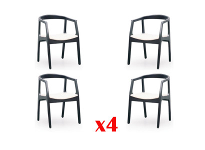 Ensemble de 4 chaises design en bois avec revêtement textile pour salle à manger ou restauration.