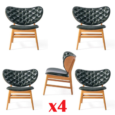 Ensemble de chaises design 4x Fauteuil en bois massif Salle à manger Chaises en tissu rembourré