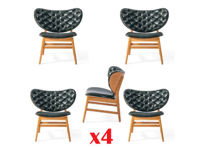 Ensemble de chaises design 4x Fauteuil en bois massif Salle à manger Chaises en tissu rembourré