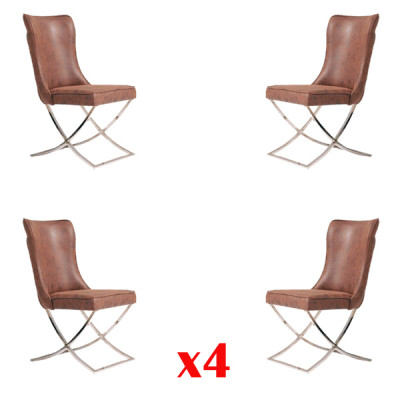 Ensemble 4x Chaise de salle à manger en acier inoxydable Chaise en tissu Rembourrage Chaise de salle à manger