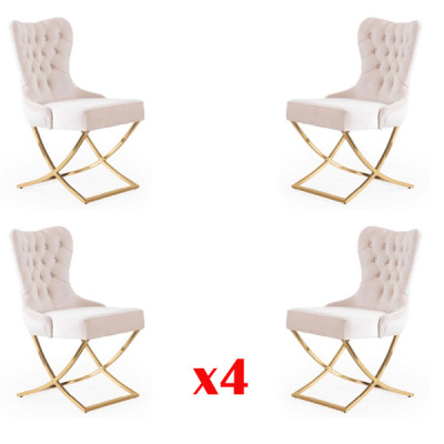 Chaise de salle à manger Ensemble de chaises de cuisine en textile 4x en acier inoxydable Chaise