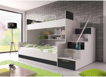 Lit superposé noir Lit superposé Chambre d'enfants Lits Lit mezzanine Mobilier brillant
