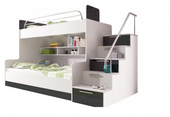 Lit superposé noir Lit superposé Chambre d'enfants Lits Lit mezzanine Mobilier brillant