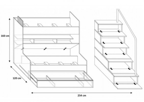 Lit superposé noir Lit superposé Chambre d'enfants Lits Lit mezzanine Mobilier brillant