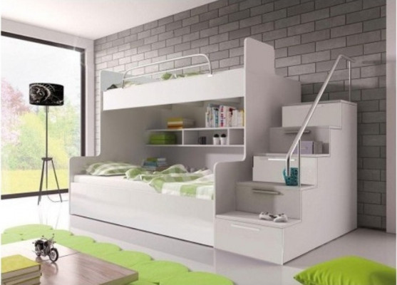 Lit superposé Chambre d'enfants Lits Lit mezzanine Lit superposé double Mobilier laqué blanc