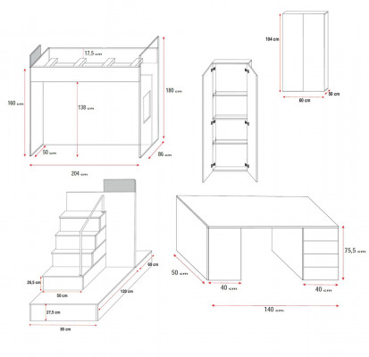 Lit mezzanine pour enfants blancs Lit superposé Lit superposé superposé Mobilier Brillant