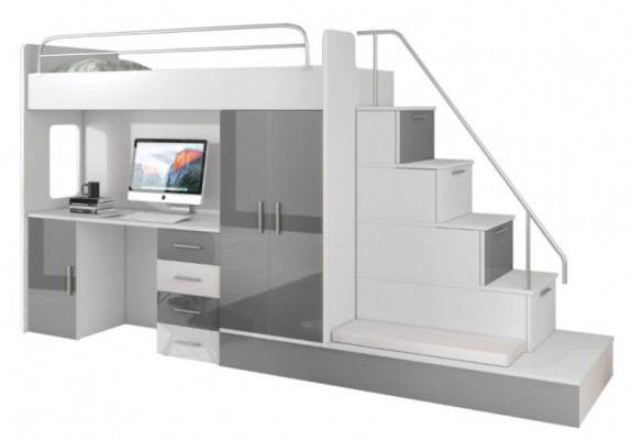 Lit mezzanine enfant gris Lit superposé superposé Lit superposé superposé Lit Meubles laqués