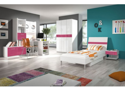 Lit + Table de chevet Chambre à coucher Chambre de jeunesse Chambre d'enfants Ensemble Mobilier Rose 2 pièces.