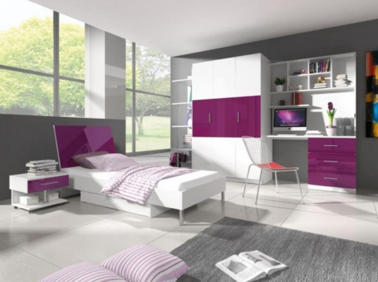 Lit + Table de chevet Chambre d'enfant Mobilier Lit Lit pour enfant Table de chevet 2 pièces Violet neuf