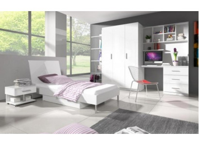 Lit + Table de chevet - Chambre d'enfants Mobilier de chambre à coucher Lits Blanc Ensemble de 2 pièces
