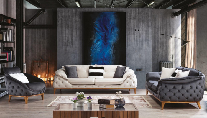 Trois canapé Chesterfield trois places Revêtement Canapé en tissu en cuir neuf