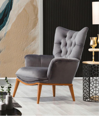 Fauteuil 1 place Gris Salon Textile Chesterfield Style italien
